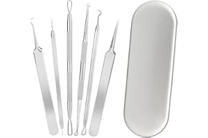 SALUBOHUM 6 Pickel Ausdrücken Werkzeug, Mitesserentferner, Edelstahl Komedonenquetscher Set, Inklusive Mitesserentferner Und Mitesserpinzette, Zur Entfernung Von Mitessern, Pickeln Und Hautunreinheiten
