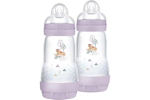 MAM Biberon Easy Start 260 ml (Set da 2), Kit da 2 biberon anticolica per allattamento misto, Riduce le bolle d'aria e il rischio di coliche, Accessori neonati 2+ mesi con tettarella misura 2, Lilla