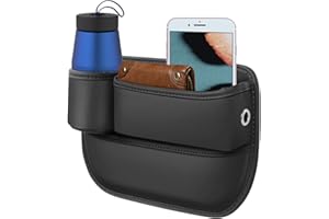 SoeUyd Seat Gap Storage Box, Caja de Almacenamiento para Asiento, Organizador Gap Asiento Coche, Fabricado en Piel de PU con Portavasos, para Organizar y Guardar Pequeños Objetos y Teléfonos Móviles