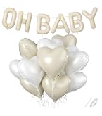 LUMOOM Oh Baby Folienballon-Set – 6 Buchstaben & 6 Herz-Ballons, 16 Zoll, Cremeweiß/beige