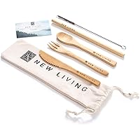 Bamboo Cutlery Set | Reusable, for Travel | Includes Bamboo Straw, Fork, Knife, Spoon, Cleaner & Carry Case | Eco Product