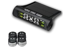 EZoneTronics TPMS Sistema de Monitoreo de Presión de Neumáticos Universal Energía Solar LCD Monitor Tiempo Real Medidor de Presión y Temperatura de los Neumáticos con 4 Sensores Externos