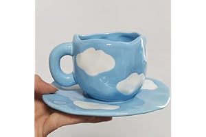Disoza Zestaw filiżanek do kawy ze spodkiem, słodka chmura na niebie, kubek na prezent dla kobiet na urodziny, do herbaty, kawy, 250 ml, ceramiczny prezent urodzinowy dla dziewcząt, mamy, przyjaciółki