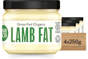 Organic Lamb Tallow by Borough Broth - High in Protein, Low Calorie - 100% Natural & Clean Source of Fat - Grass-Fed Lamb Dripping - Perfect for Roasting - 4 x 250g