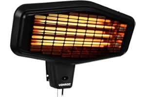 Calefactor de Infrarrojos VONROC Amiata 2200W – 3 Niveles de Calor, Montaje en Pared, IP34 Resistente a Salpicaduras, Rápido Calentamiento en 20s, Ideal para Terrazas y Porches