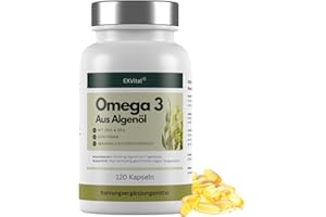 ‎EXVITAL EXVital® Omega 3 aus Algenöl, vegan, 120 Softgel Kapseln, 2000mg Algenöl mit 600 DHA & 300mg EPA pro Tag, aus nachhaltigen Algen gewonnen, hochdosiert & laborgeprüft