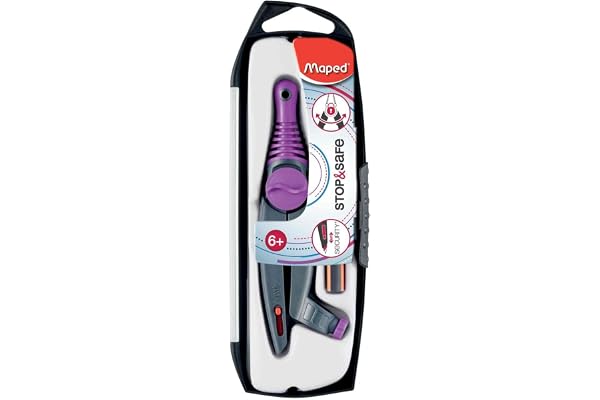 Maped - Coffret Compas STOP & SAFE - 1 compas bague + 1 crayon graphite mini Black'Peps - Pointe Auto-rétractable - Compas Scolaire pour Enfant à partir de 6 ans - Coloris Aléatoire 192611