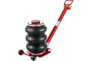 VEVOR Martinetto Pneumatico Capacità 3 Tonnellate Sollevamento per Riparazione Auto 140-450 mm, Cric Pneumatico 0,8-1,0 MPa con 3 Cuscini d'Aria Impugnatura Regolabile Rosso per da Officina Garage