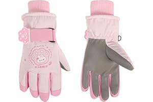 JUPSK Guantes de Invierno para Niños, Guantes de Esquí Impermeable Térmicos Manopla Mitones Ski Gloves para Niños y Niñas 5-10 Años, Conejito Panda