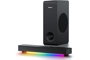 MEREDO Soundbar per TV - 3.1CH Sistema Audio Surround per Gaming su PC con Subwoofer, Illuminazione RGB, Sincronizzazione Audio, Bluetooth 5.3/HD-ARC/Ottico/AUX/USB Per Desktop, Console e Home Cinema
