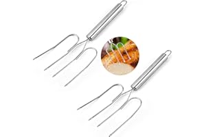 SGERSTE Poultry Lifting Forks Professional Poultry Fork Carving Forks Kebab Grill Grill Skewers Stainless Steel Kebab Skewers Barbecue Forks Four Needle Meat Fork Metal Handle for Turkey, Steak, Hot Dog 2 PCS