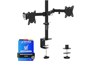 GRIFEMA GB2001-2 Soporte de Monitor Doble para Pantalla de Computadora de 13-32 Pulgadas, Altura Ajustable, VESA 75x75/100x100, Acero, Negro