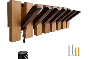 Qxiao Wooden Coat Rack Wall Mounted Piano Style Natural Wood Wall Mounted Coat Hooks Entryway Wall Art Decor with 7 Flip-Down Hooks for Hanging Hats Scarves Towel Umbrella Keys in Entryway, Bathroom