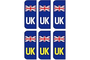 UK Car Stickers HCSSZ, 6 Pack Self-Adhesive UK Vinyl Car Number Plate Stickers for European, Replace GB Stickers for Car Brexit GB with Regulation Size