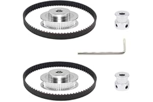 Befenybay 2Kit 2GT Synchronous Wheel 20 & 60 Teeth 6.35mm Bore Aluminium Tooth Disc with 2 Pieces Length 200mm Width 6mm Belt (20-60T-6.35B-6)