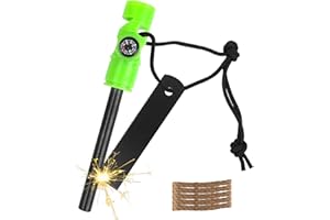MOSTFUN Krzesiwo, zestaw survivalowy, wodoodporny krzesiwo magnezowe z gwizdkiem z kompasu, krzesiwo z linki konopnej Paracord, zapalniczka na kemping i survival (zielona)
