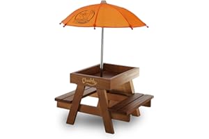 CHUBBY PET PRODUCTS Chubby Wooden Squirrel Picnic Table Feeder With Bench & Umbrella
