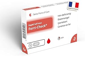 Swiss Point Of Care Test Ferri Check - Test rapide pour la détection de la concentration en fer, autotest Rapid Test pour la maison