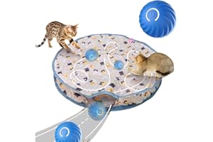 comepew Interactive Cat Toys, 2024 Neuest 2 in 1 Simuliertes Interaktives Jagdkatzenspielzeug, Guitar Cat Toy Doppelschicht Jagd Katze Matte Spielzeug für Stimuliert Den Jagdinstinkt (Grau, B Ball)