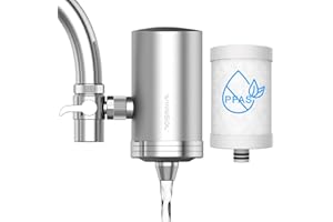 WINGSOL Stainless-Steel Faucet Water Filter, Faucet Mount Water Filtration System, Tap Water Filter, Reduce Heavy Metals, Chlorine and Bad Taste, 320G Long Lasting -1 Filter Included