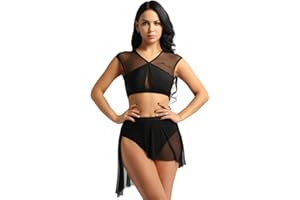 TiaoBug Ragazze Vestito da Balletto Donne Leotard Ginnastica Body Senza Manica Bodysuit 2 Pezzi Dancewear Danza Classica Latino Tutu Spettacolo Allenamento Ballo