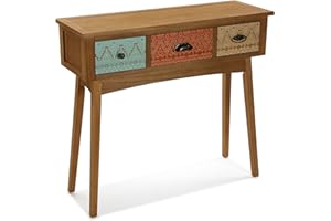 Versa 21080071 stół konsolowy Shikar z 3 szufladami, Nowa Zelandia, brązowy i kolorowy, 80,5 x 30 x 90 cm