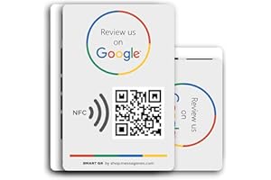 Reusable Review Tap Card for Google Reviews and Menu or Website- 1 Card - QR & Tap NFC Review + QR INFO Card - Review Us on Google Tap Card - iPhone & Android - Set Up at Home | by MESSAGENES