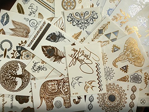 10 kleine Sheets METALLIC TATTOO EINMALTATTOO GOLD SILBER TATTOO Schmuck Tattoo Kleber für Körper - 2