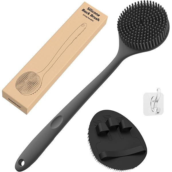 GEENOA Verstellbarer Silikon-Rückenschrubber – 40–61 Cm, Doppelseitiger Kopf, Rutschfester Griff