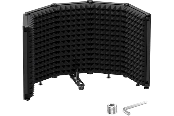 Moukey Bouclier d'Isolation de Microphone, Mousse D'insonorisation Bouclier Acoustique Micro avec 5 Panneaux acoustiques de Micro Réglable pour le Matériel de Studio