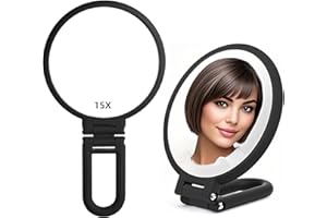 Stianiiie 1X 15X Miroir de Poche avec poignée pour Le Voyage, Miroir grossissant, poignée réglable en Rotation, Pliage Double Face, Miroir pour Femme, Maquillage Table de Voyage Bureau Rasage