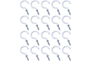 Leliafleury 20Pcs Screw in Hooks White Cup Hooks Plastic Coated Ceiling Hooks Screw Hooks for Hanging Plants Cups Kitchen Utensils, 1/2 Inch