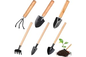 Bohrma Kit 6 Pcs Outils de Jardinage Mini Ensemble Acier Inoxydable Manche Bois
