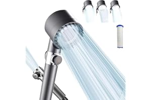 HEYOUTH Soffione Doccia Anticalcare,Doccia Soffione Completo,Soffione Doccia Anticalcare,con spazzola in silicone,Filtro,con 3 Modalità e Pulsante di Arresto Dell'acqua per Adulti Bambini Animali