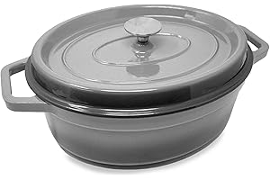 ‎TOCIS BIG BBQ ToCi Bräter mit Deckel backofengeeignet | Gusseisen Topf eimailliert 33cm | Schmortopf 5.5 Liter Fassungsvermögen | Bräter Induktion geeignet | Kasserolle für Brot backen | Bratentopf in Farbe: grau
