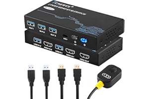 TCNEWCL 8K 60Hz KVM Switch 4K 120Hz 2 PC 1 Monitor, KVM Switches HDMI USB 3.0 Umschalter, Unterstützt HDR, Dolby Audio, 3D, HDCP2.3, mit 2 HDMI und 2 USB Kabel