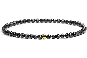 Echtes Schwarzer Turmalin Edelstein Armband mit facettierten 3mm Perlen - verschiedene Längen - Heilstein Schutzstein Edelsteinarmband Glücksbringer Talisman Geschenk (Schw. Turm., 22CM)