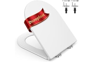 SURFOU Tavoletta WC con Chiusura Ammortizzata, Duroplast di Alta Qualità, Forma a D, Sgancio Rapido per Facile Pulizia, Supporta fino a 200 kg, con Gancetti in Gomma per Fissaggio Stabile