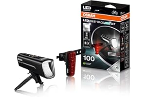 OSRAM LEDsBIKE RACE 100 SET, zestaw lampek rowerowych z możliwością ładowania, zestaw przednich i tylnych lamp LED ze światłem hamowania, wiele trybów oświetlenia, trzy poziomy jasności, 100 luksów