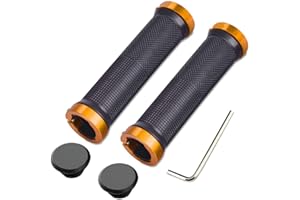 Aiqeer 1 Paire Poignées de Guidon de Vélo, Poignées de Vélo à Double Verrouillage, Poignée de Vélo en Caoutchouc Antidérapant, Poignée de Velo Ergonomique, Poignée VTT Poignée BMX (Doré)