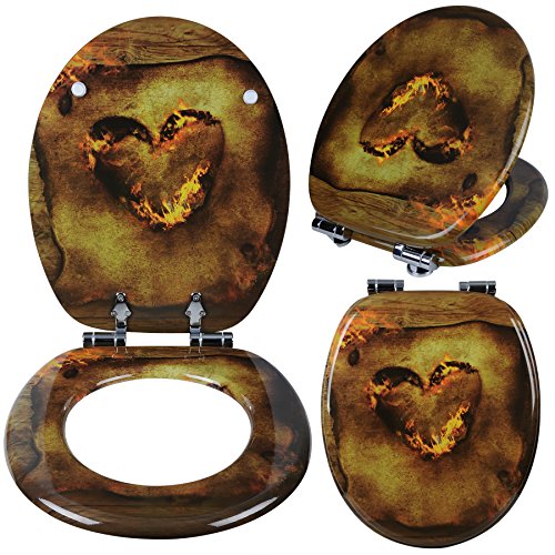 WOLTU #205 WC Sitz mit Absenkautomatik, MDF-Holzkern, , viele verschiedene Motive, aus Zink verchromt Scharniere, WS2667-1 - 2