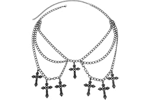 WASISE Goth Belt - Harness Women Belt, Chain Belts, Body Chains for Women, Gothic Gifts, Gothic Cross Waist Chain Belts, Punk Alloy Hollow Cross Pendant Multi-Layer Body Chains with Wavy Side Swing