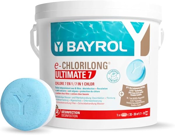 BAYROL Chlorilong® Ultimate 7 – Chlortabletten für Pool 7-in-1 – Vollständige Desinfektion von Poolwasser und Filter – 16 x 300 g (4,8 kg) - 1
