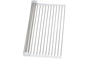 SUNLIGHT ENCOUNTER Scolapiatti da Appoggio per Lavello Pieghevole, Scolapiatti da Cucina in Acciaio Inox, Tappetino Scolapiatti Salvaspazio, Accessori Lavandino Cucina per Essiccare Posate e Verdura, 43x35cm, Grigio