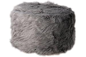 FLAMEER Round Fluffy Small Stool Chair Cushion Cover Footstool Slipcover - Deep Grey - 35cm