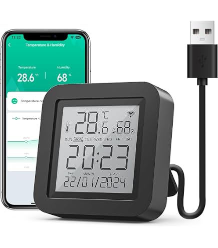 WLAN Thermometer Hygrometer - Mit App, Alexa, Google Assistant, LCD Display