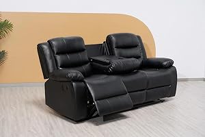 GENERIC Madrid Leather Recliner Sofa Set with Cupholders – 3+2 Seater Manual Recliner Sofas for Living Room (Black, 3 Seater)