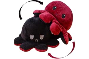 KUNSTIFY XXL nastrojowa przytulanka w kształcie ośmiornicy XXL, pluszowe zwierzątko, duża maskotka z możliwością odwrócenia na lewą stronę, 80 cm, czerwono-czarna