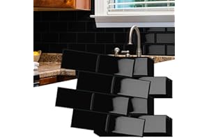 ‎MOONFUN MOONFUN 10-Stück Dickere Metro Fliesen 3d Fliesenaufkleber klebefliesen,32 x 26,9 cm Schwarz Selbstklebende Wandfliese Küche Bad