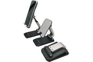 PUTOAHAO Noir Support Tablette, Support Telephone,Support Telephone Bureau, Pliable Support Téléphone pour IPhone 14 13 12 11 Pro Max Mini Plus,Xiaomi,Samsung Galaxy,Huawei,iPad Mini,Smartphone